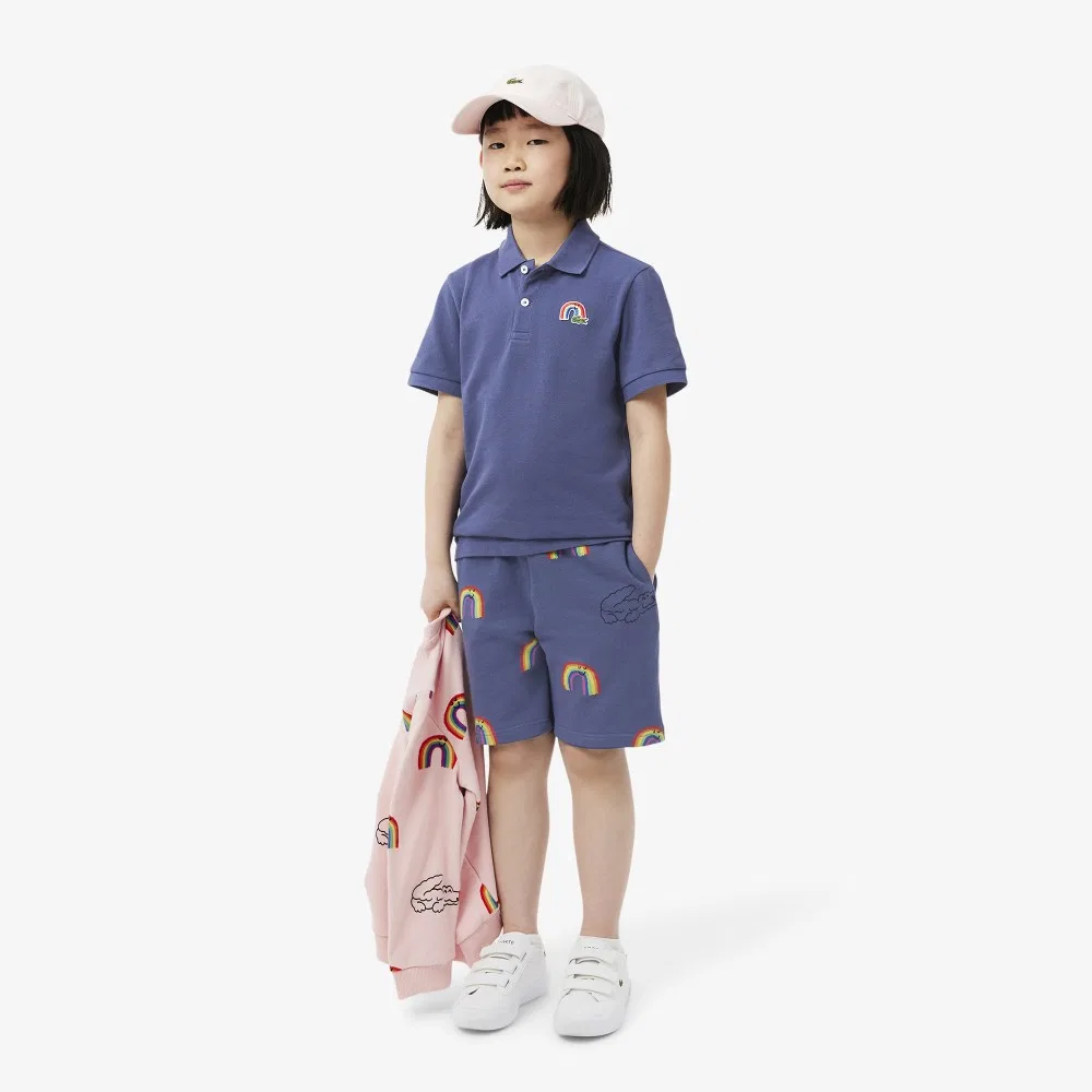 Детская футболка-поло с вышивкой Rainbow, сиреневая, от Lacoste — фото 4