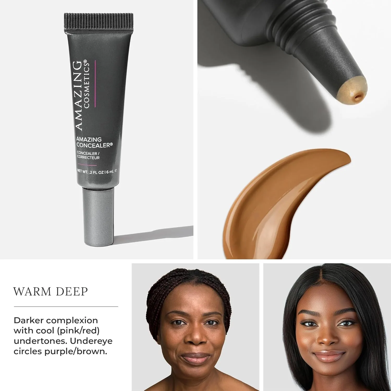 AmazingCosmetics Amazing Concealer, полное покрытие с точечным нанесением, стойкий консилер для темных кругов под глазами, несовершенств и пятен, коррекция цвета, естественное покрытие, Warm Deep — фото 2