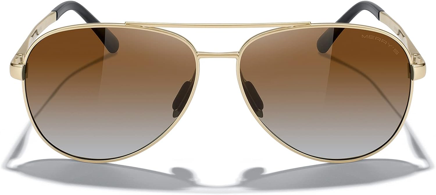 

Солнцезащитные очки-авиаторы MERRY'S для мужчин и женщин - поляризованные очки для вождения, зеркальные линзы, защита от УФ-излучения UV 400, диаметр линз 58 мм, Gold Frame/Brown Gradient Lens