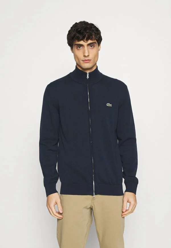 Кардиган Lacoste, хлопок, круглый вырез, синий
