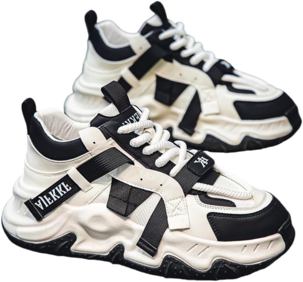 

Удобные и стильные мужские кроссовки на толстой подошве с шнуровкой - дышащие повседневные туфли для всех сезонов, прогулок на улице и путешествий Generic, белый/черный