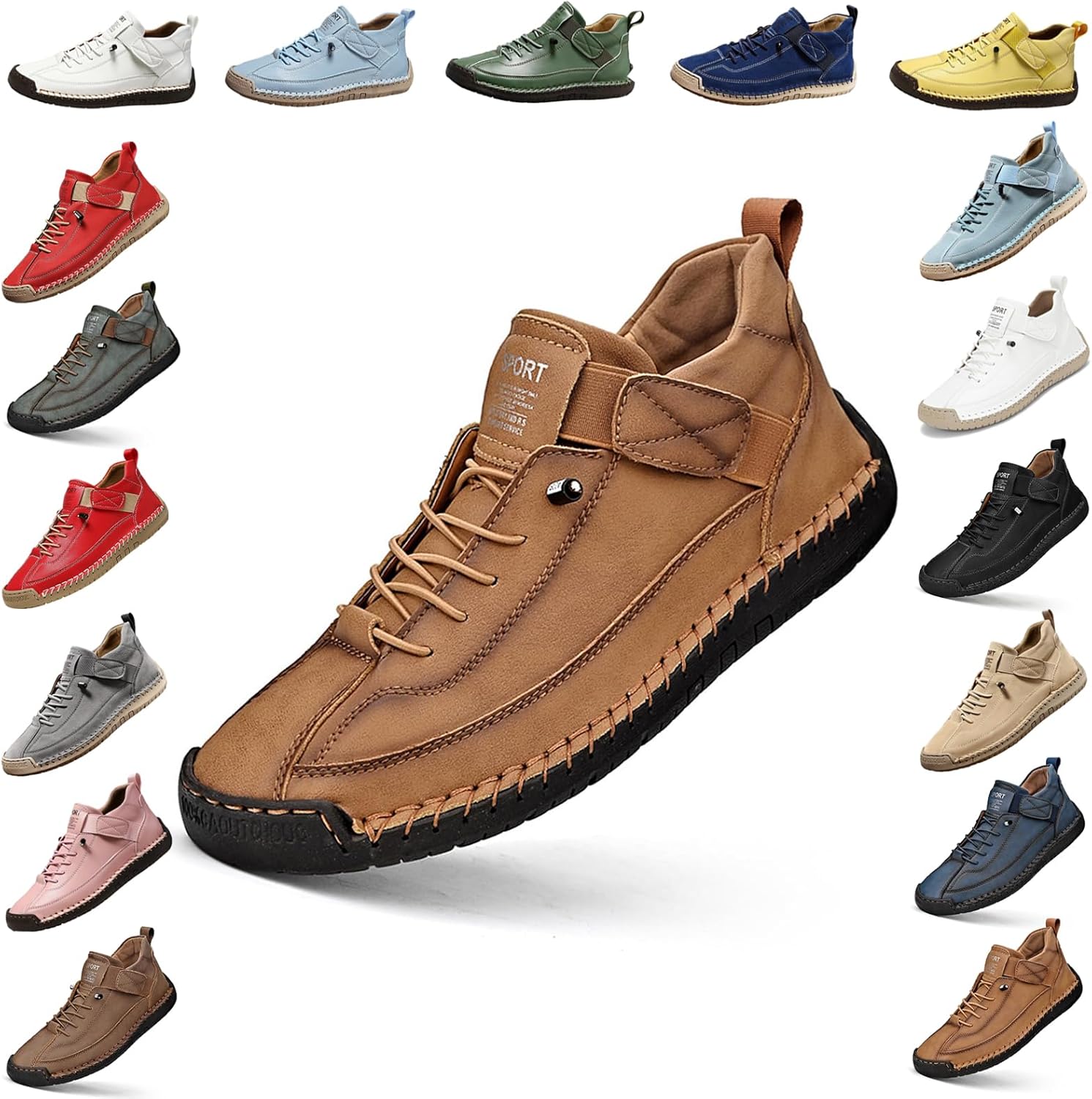 

YTINGNICE Унисекс ортопедические ботинки на щиколотку, ручная работа, кожа с липучкой, поддержка свода стопы, обувь для ходьбы без шнурков, светло-коричневый