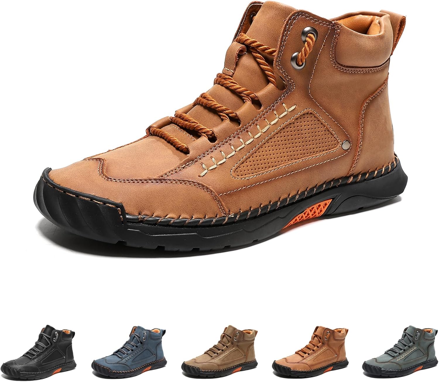 

Мужские кожаные ботинки, удобные мужские кожаные ботинки ручной работы - широкий водонепроницаемый суппорт, походная обувь для улицы Generic, коричневый