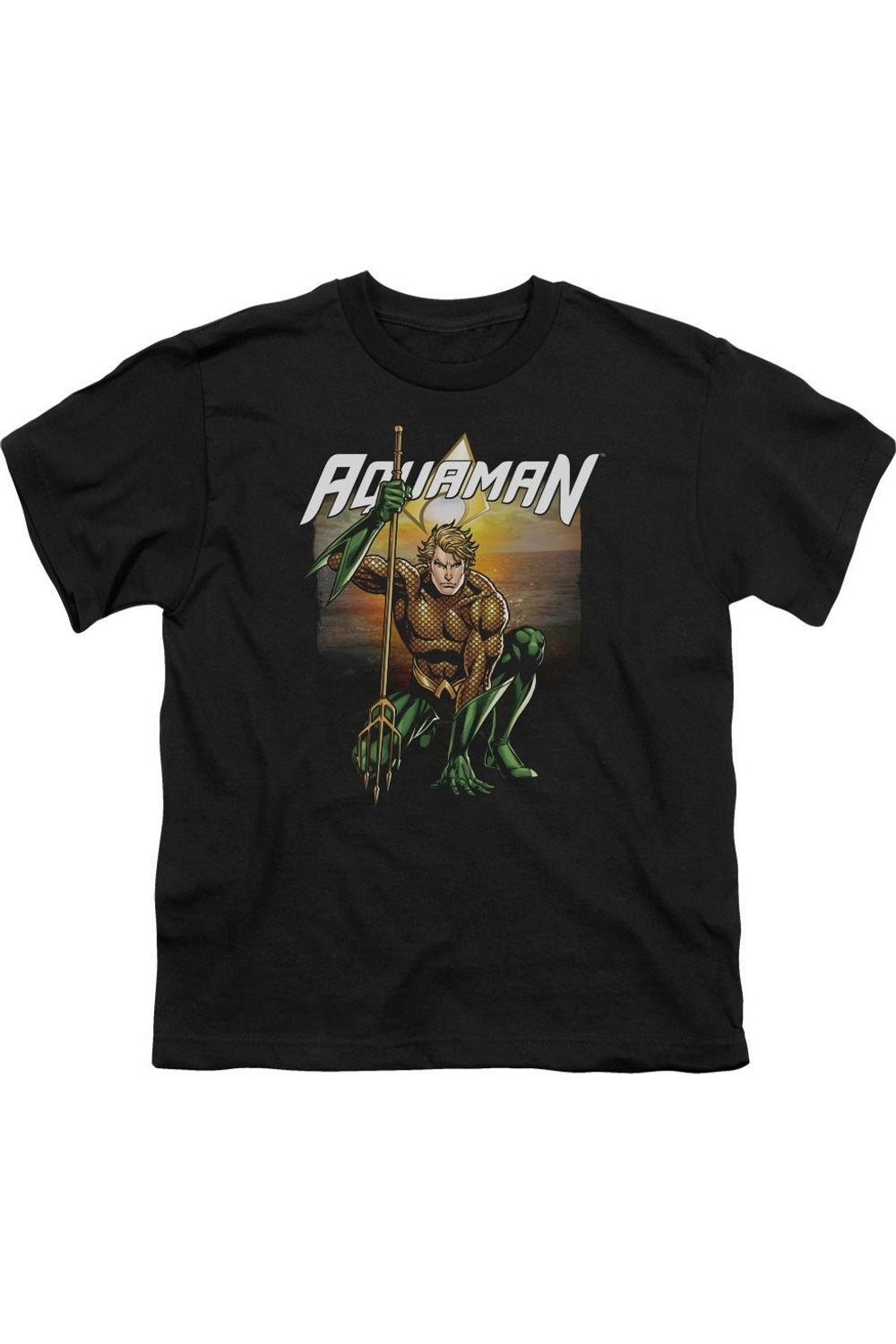 

Футболка с коротким рукавом для подростков "Justice League of America" с пляжным закатом Gildan, черный