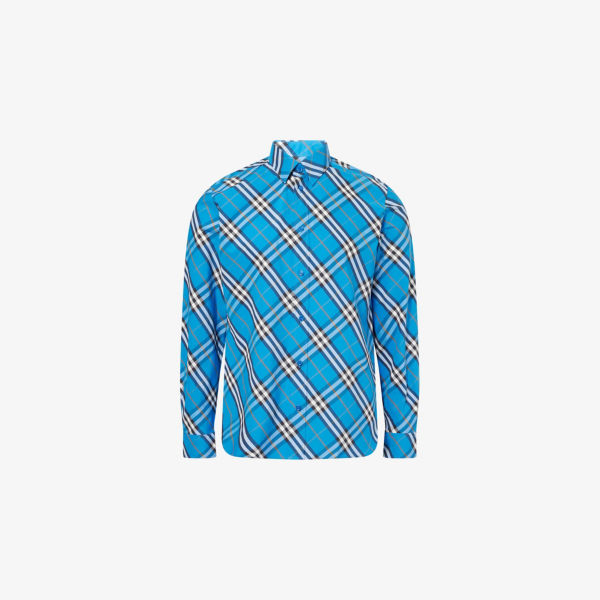 

Рубашка Burberry с печатным рисунком и фигурным подолом, синий