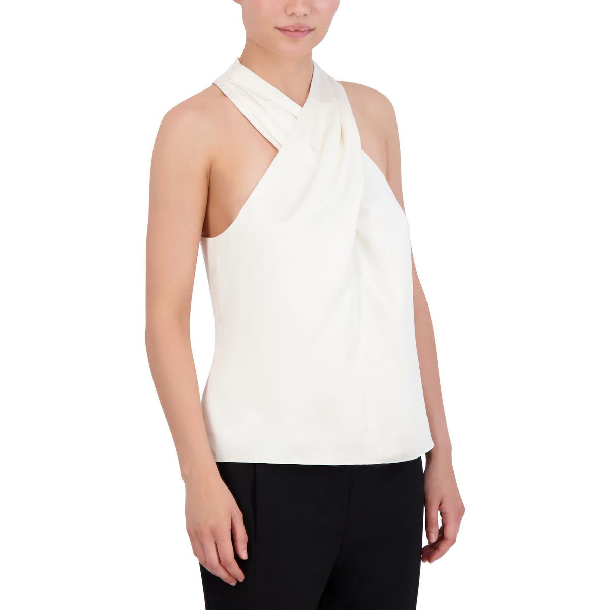 

Женский атласный топ без рукавов с бретелью через шею BCBGMAXAZRIA, цвет ecru