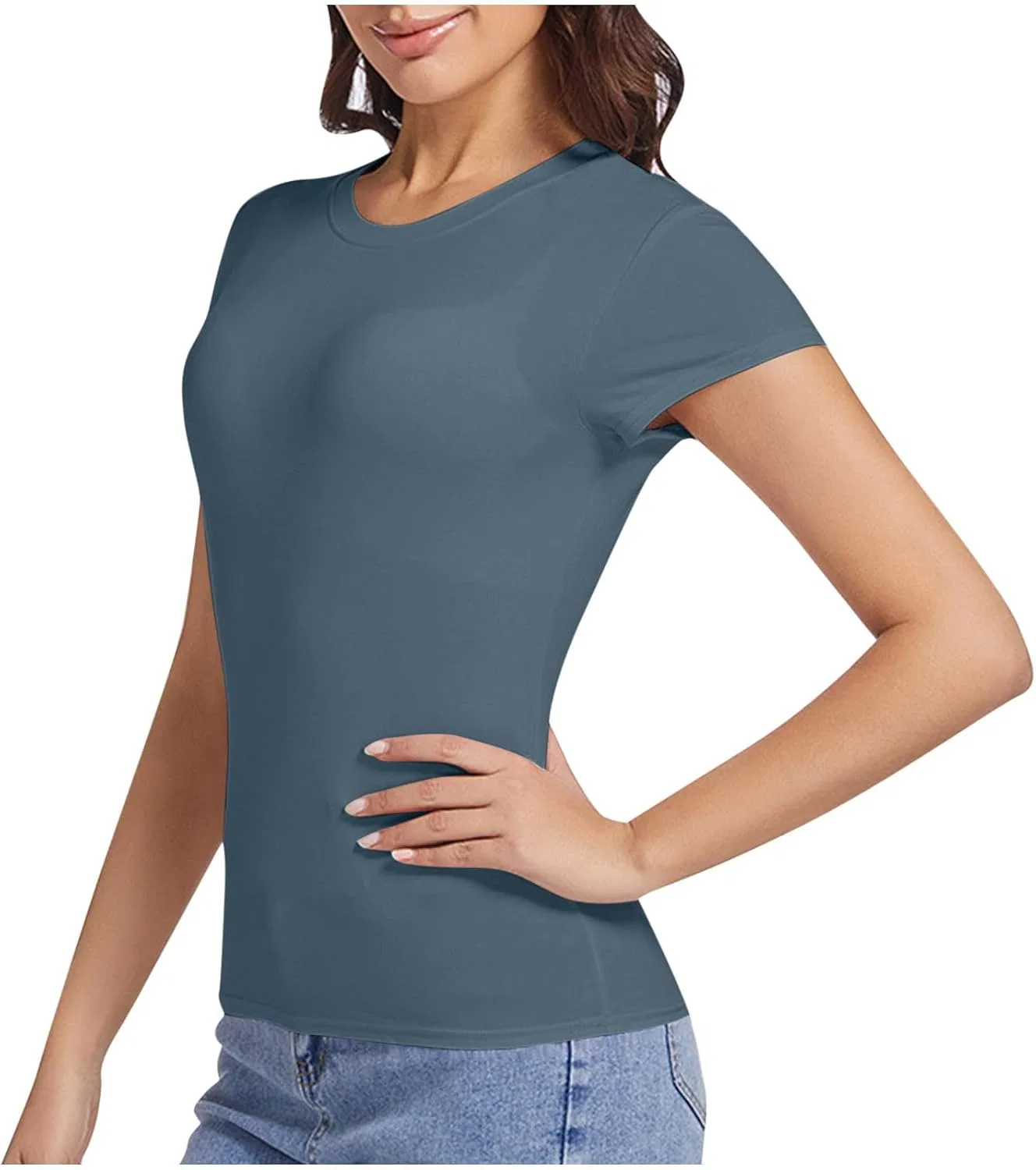 Футболка женская slim fit, бренд Generic, Sky Blue — фото 2