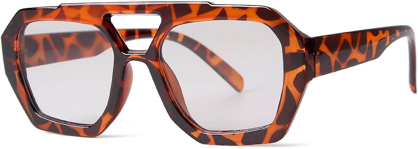 

Модные дизайнерские квадратные солнцезащитные очки-авиаторы 2025 года для женщин, винтажные, в стиле 70-х, с толстой двойной перемычкой Laurinny, Leopard/Light Grey