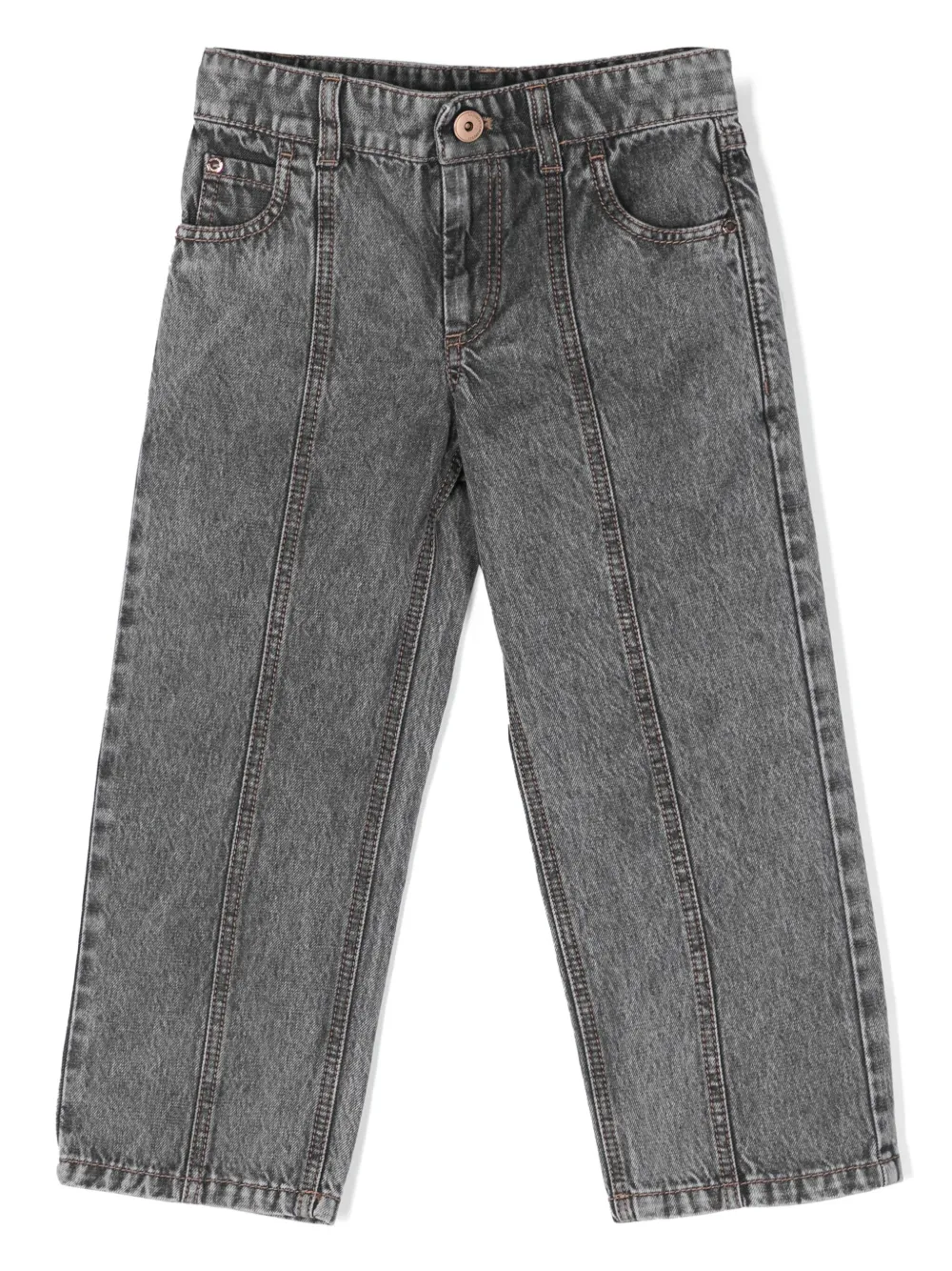 

Прямые джинсы с нашивкой-логотипом Brunello Cucinelli Kids, серый