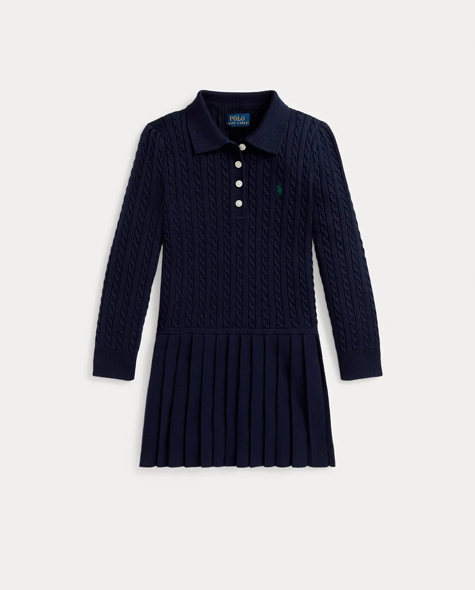 

Детское платье из хлопка с узором елочка Polo Ralph Lauren, темно-синий