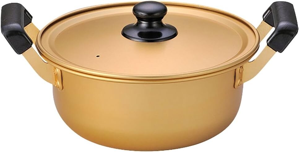 

Alcube S-0444 Алюминиевая двуручная кастрюля Shuntoro, 7,1 дюйма (18 см) HOKURIKUALUMI, Golden