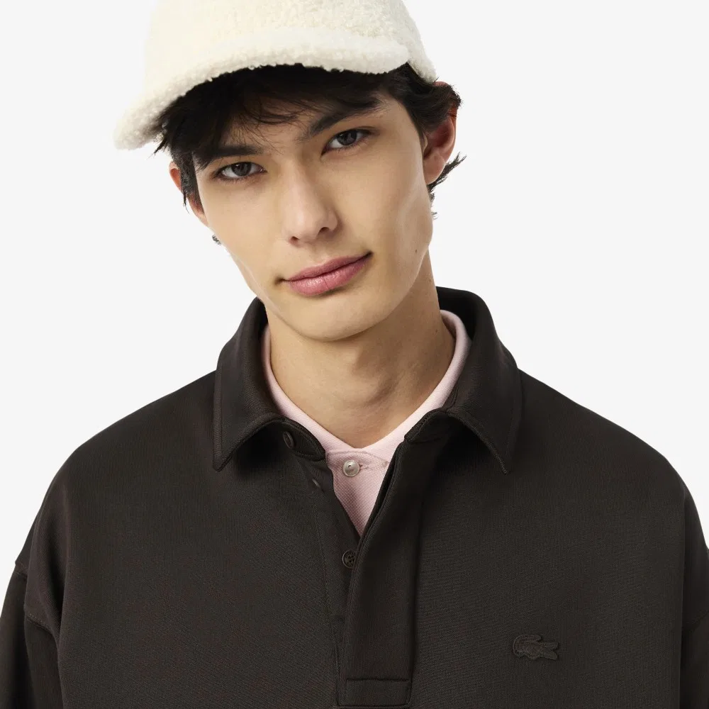 Мужской свитшот-поло с потайной планкой тёмно-коричневый от Lacoste — фото 2