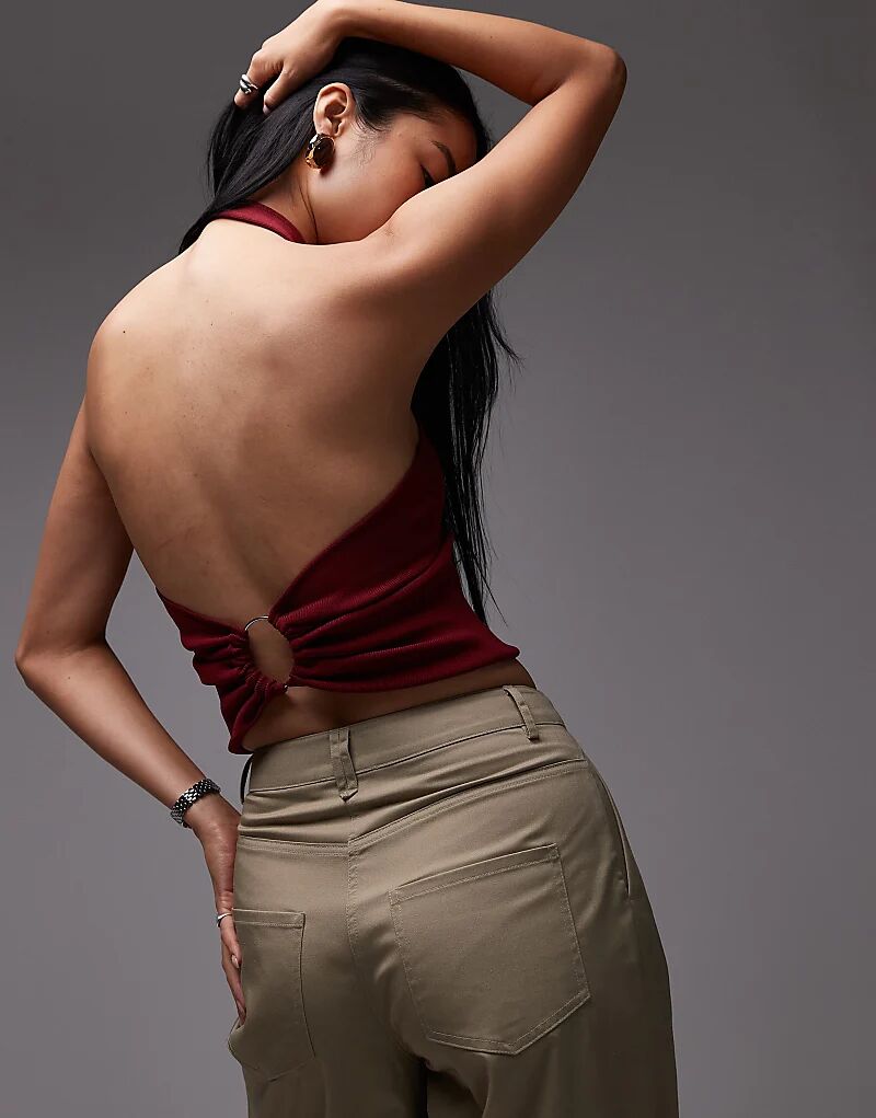 

Топ Mango из плотной вязки с халтером темно-красного цвета