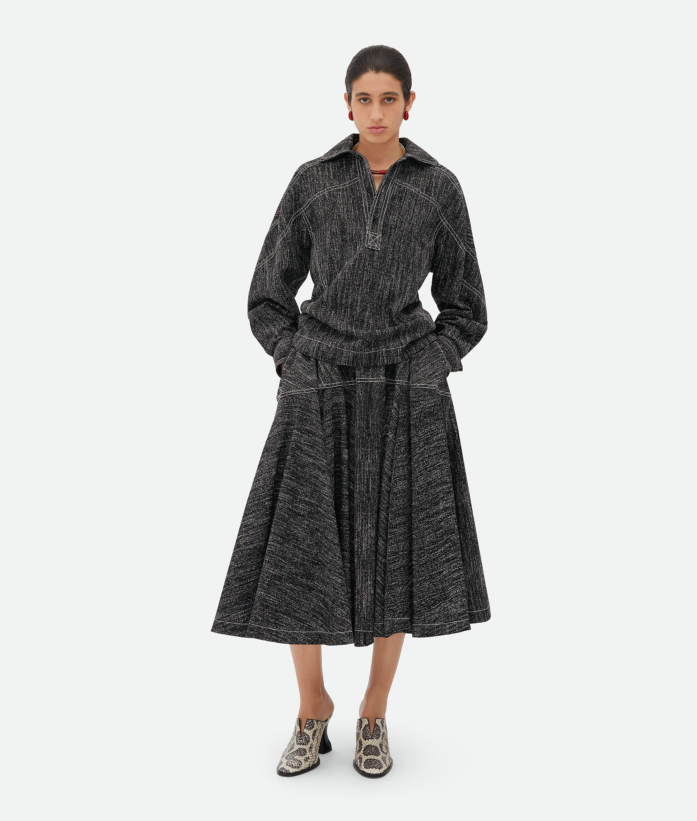 

Рубашка из вискозы и шелка Bottega Veneta, мультиколор/белый/черный