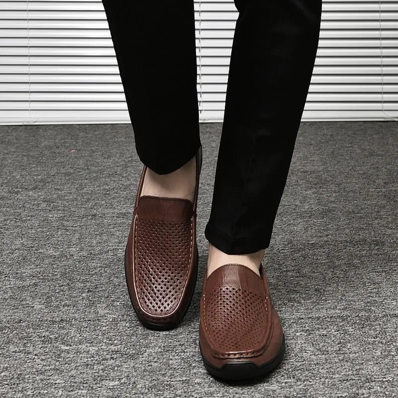 Туфли лоферы кожаные Men's Loafers Shoes, коричневый PUGHGAETZF — фото 2