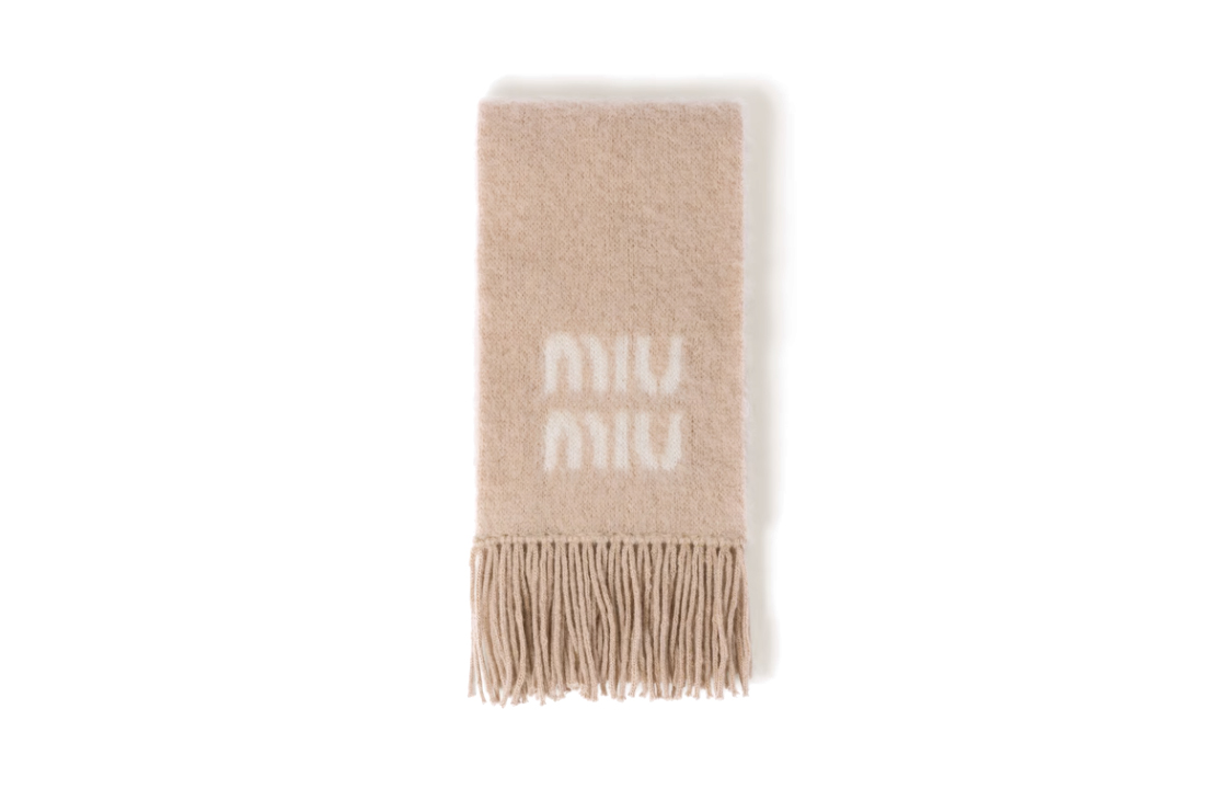 Шарф вязаный унисекс нейтрального цвета MIU MIU — фото 2