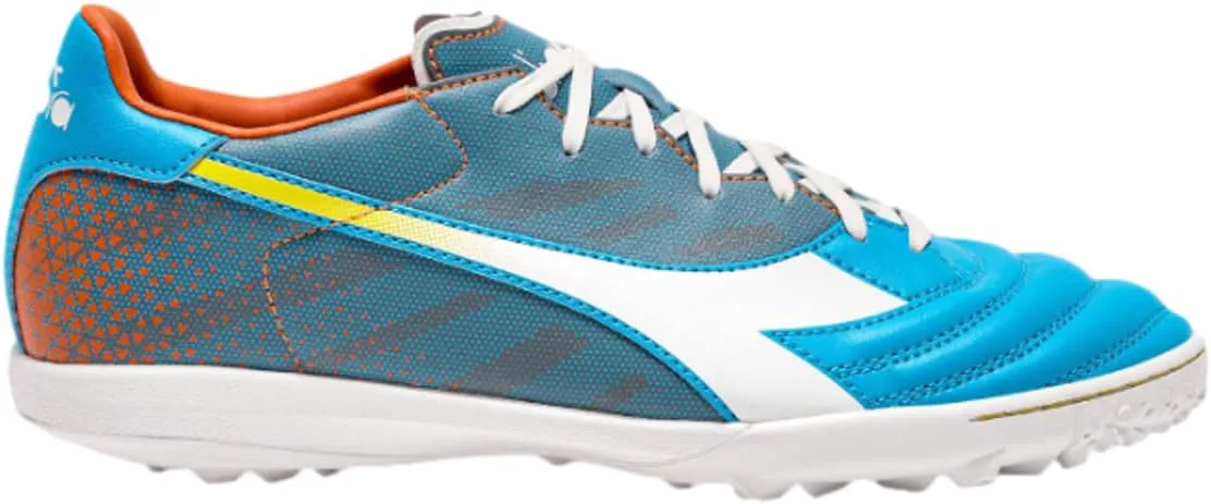 

Футбольные бутсы Diadora Brasil Elite Turf - водоотталкивающий Suprellsoft, противоскользящая подкладка из ПУ на пятке, точки гибкости на стельке, высококачественное исполнение, синий/белый/оранжевый