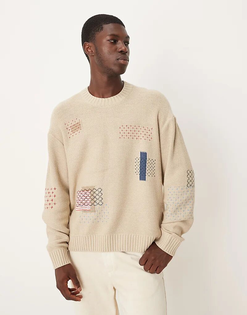 

Джемпер с графической нашивкой на круглом вороте Abercrombie & Fitch кремового цвета