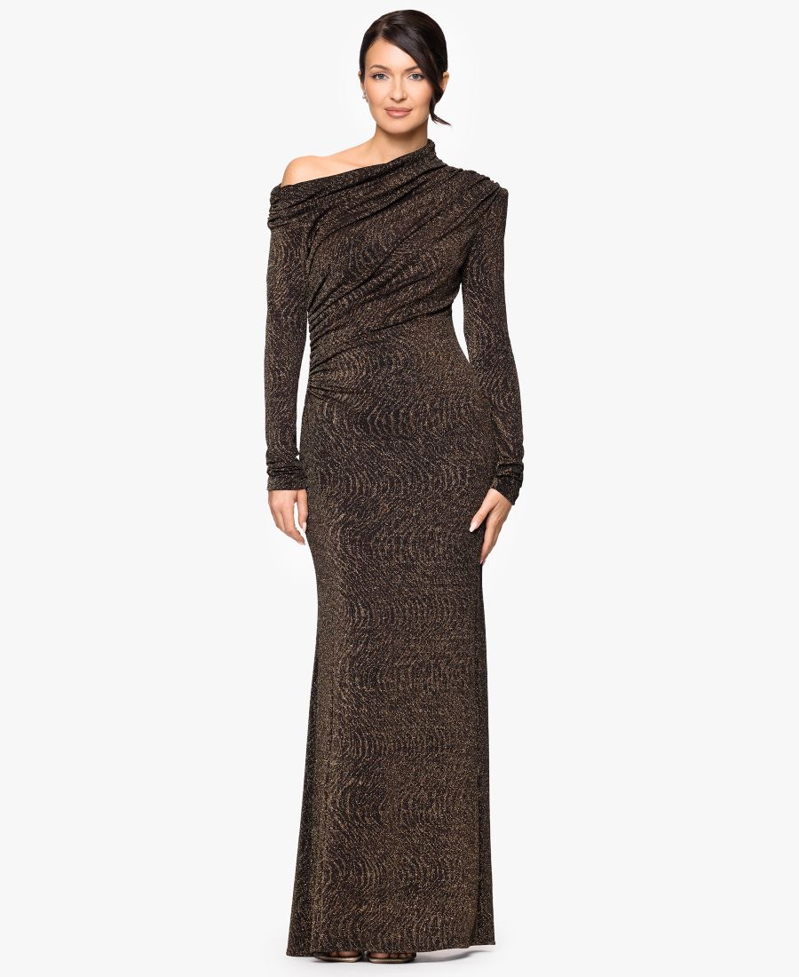 

Женское платье с открытыми плечами и длинными рукавами Betsy & Adam, Black/Gold