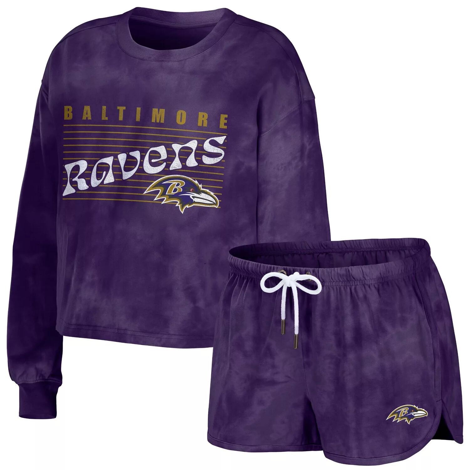 

Женская одежда от Erin Andrews Purple Baltimore Ravens, укороченный пуловер с короткими рукавами и шортами, комплект для отдыха