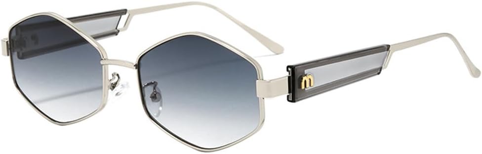 

Солнцезащитные очки неправильной формы для женщин и мужчин в стиле ретро-панк с металлической оправой, солнцезащитные очки с защитой от УФ-излучения UV400 HDUBFY, Silver Grey Grey