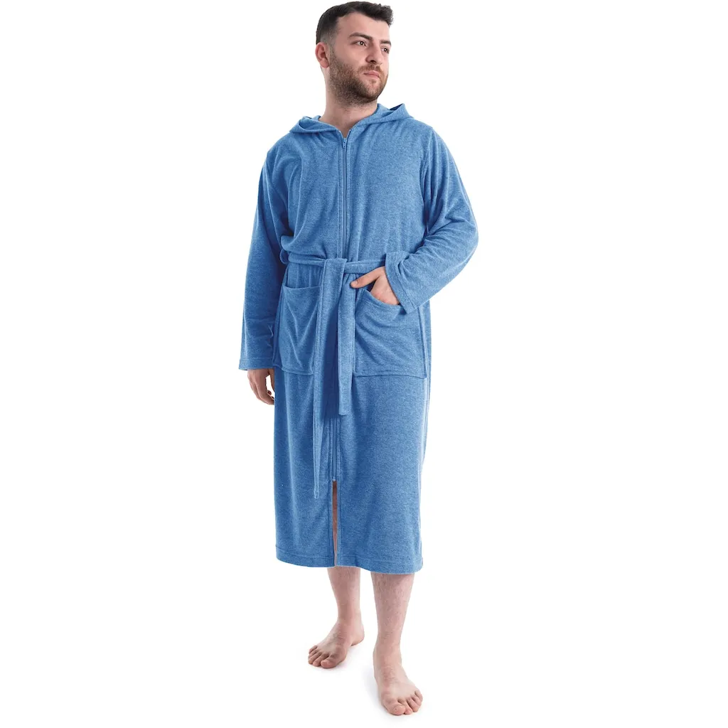 

Мужской домашний халат my home Nela, идеально подходит для сауны и спа, отельный халат, утренний халат, 1 шт., однотонный, размеры S-4XL, с молнией My Home, синий