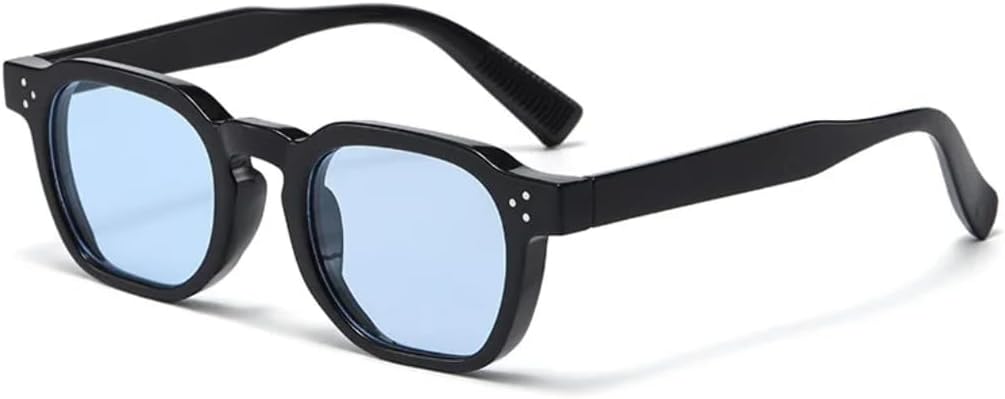 

Квадратные солнцезащитные очки для мужчин в стиле панк, двухцветные, с защитой от УФ-излучения UV400, ретро, ​​с заклепками, модные женские очки с прозрачными линзами в оправе TVTBBVV, Black Blue