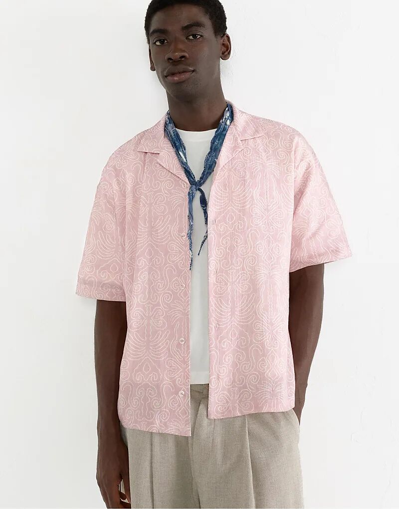 

Рубашка с короткими рукавами Pull&Bear Pink с принтом в розово-розовом цвете