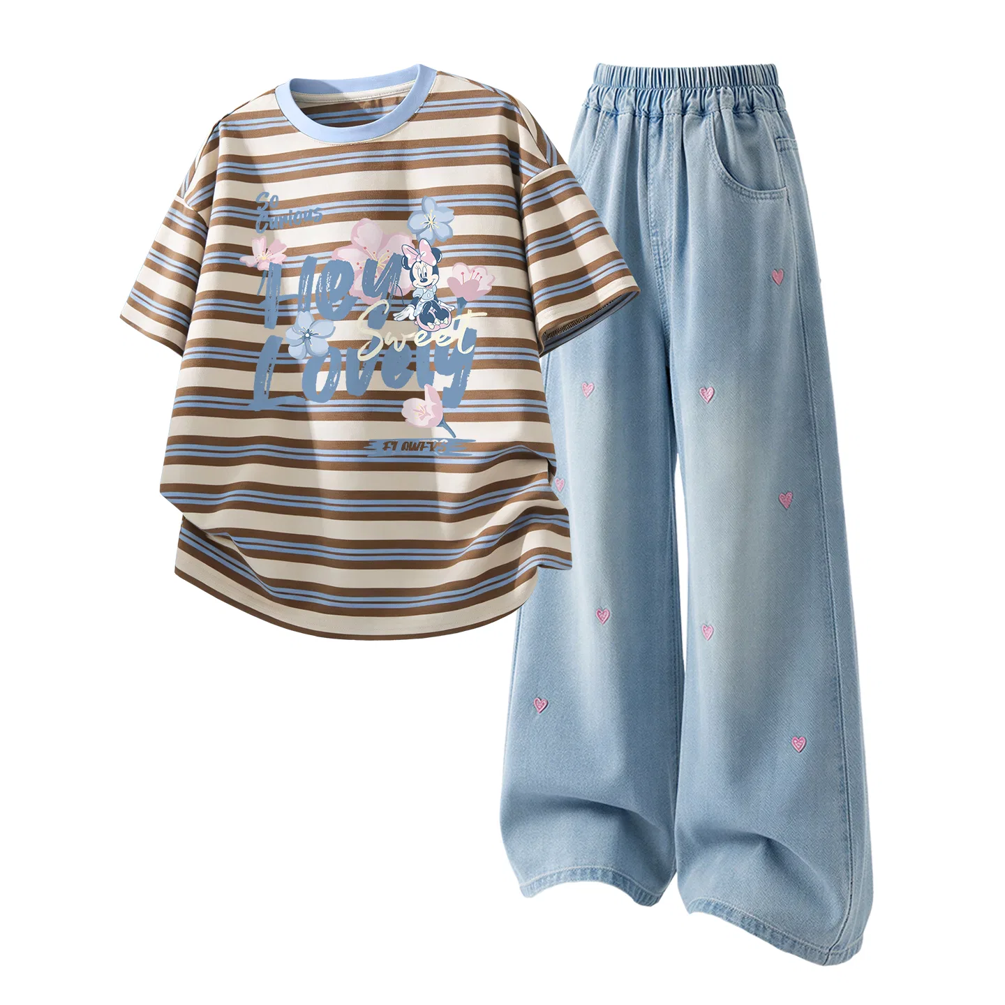 Детский спортивный костюм Casual Sportswear 2 Piece Set Disney, Di Light Floral Blue Brown+Solid Color Denim Light Blue
