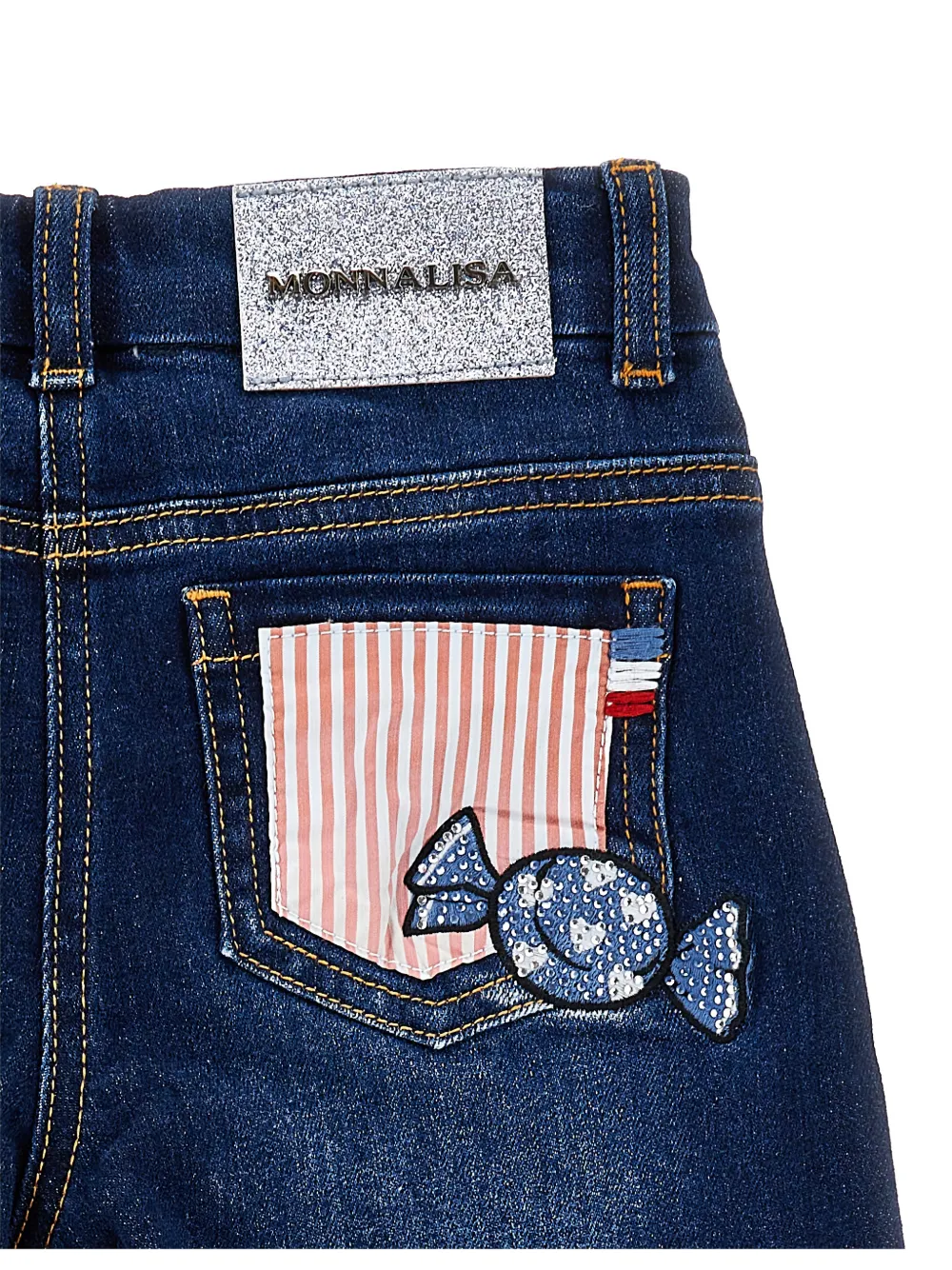 Джинсы с бахромой из коллаборации с Hello Kitty Monnalisa, синий — фото 4