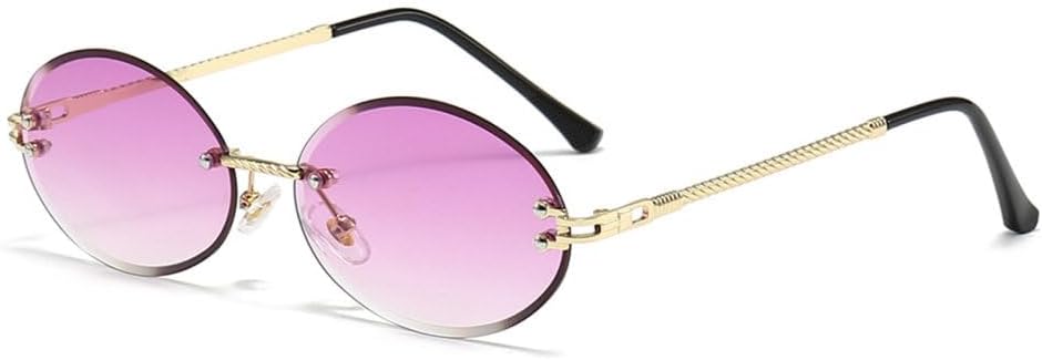 

Модные солнцезащитные очки без оправы для женщин, овальные, в стиле панк, мужские солнцезащитные очки, очки для вождения, женские очки с защитой от УФ-излучения UV400 MTZJH, Gold Purple