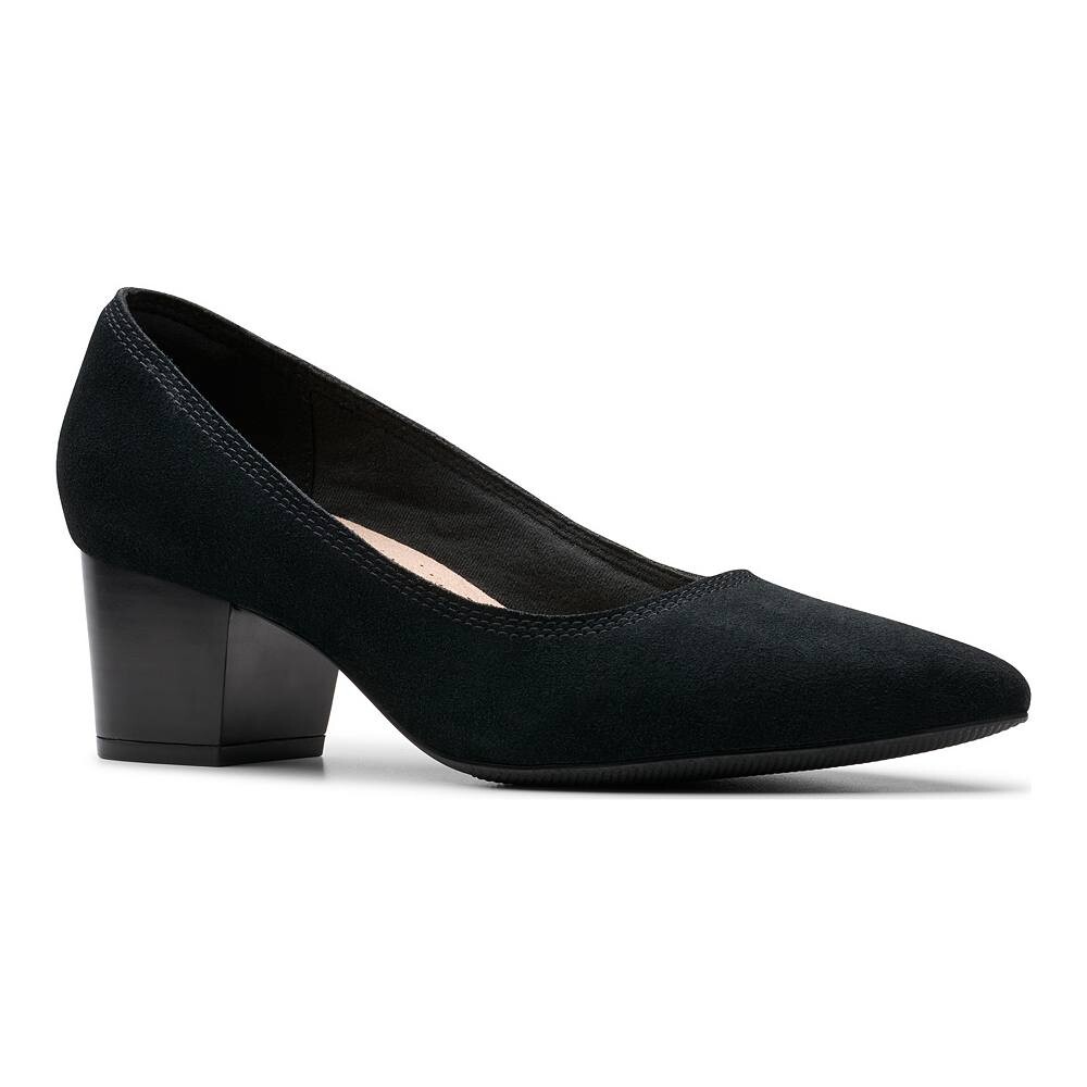 Женские кожаные туфли Clarks Ellanie Hope на блочном каблуке, цвет Black Suede