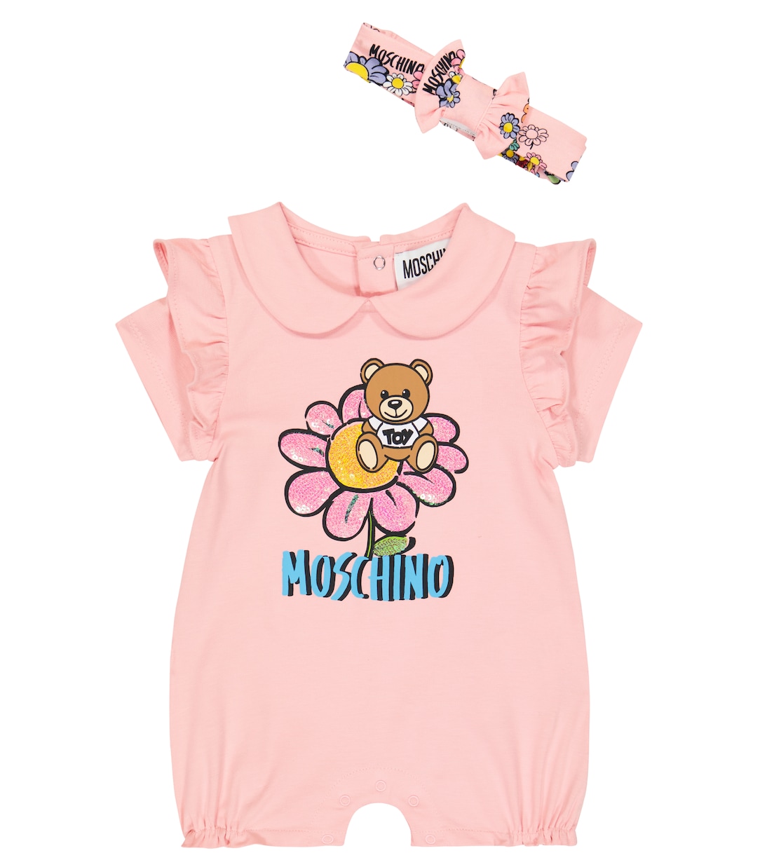 

Комплект из детского боди и повязки на голову из хлопковой смеси Moschino Kids, Sugar Rose