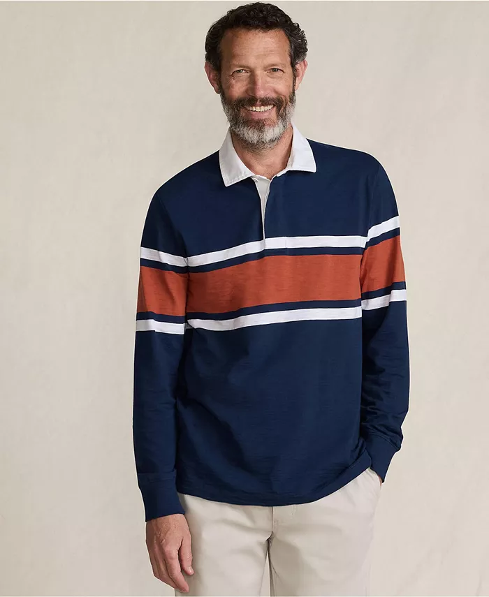 

Мужская текстурированная регби поло с длинным рукавом Lands' End, синий