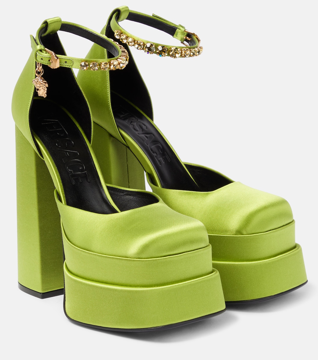Атласные туфли-лодочки Medusa Aevitas на платформе Versace, Acid Lime - Oro Versace