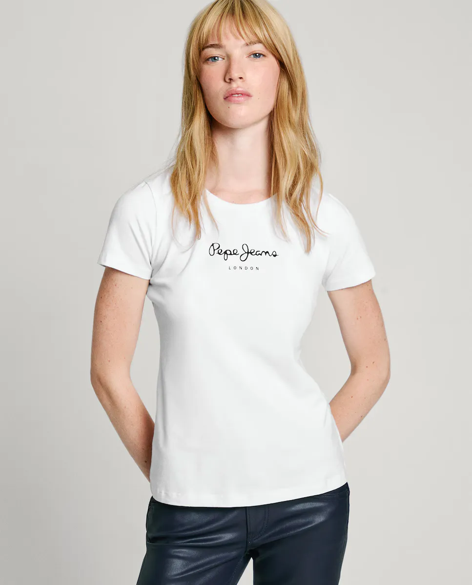 

Женская облегающая футболка с напечатанным логотипом Pepe Jeans, белый