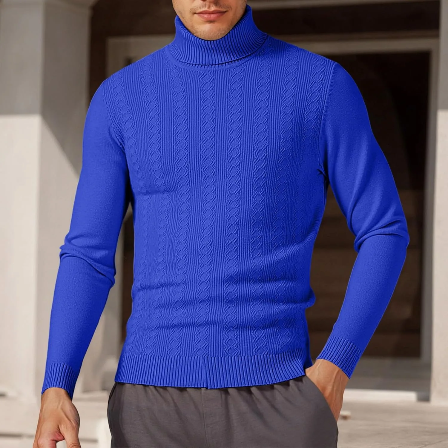 Мужской водолазка Slim Fit с рубчиком — фото 2