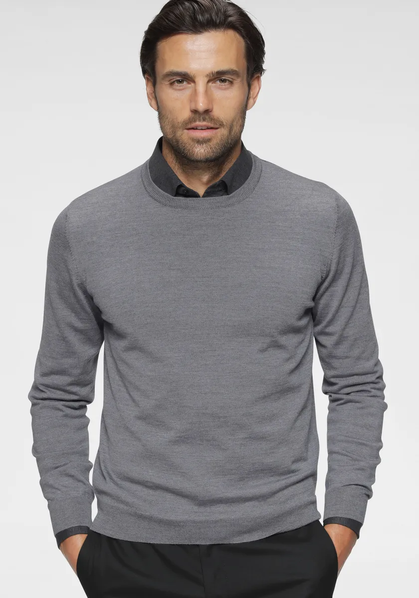 

Свитер OLYMP с круглым вырезом "OLYMP Knit Casual", современный вязаный свитер, серый
