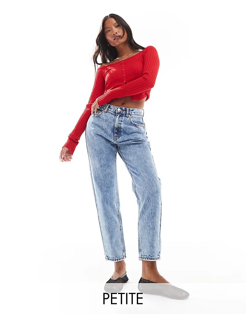 

Джинсы Mom Pull&Bear Petite средней степени стертости с высокой талией