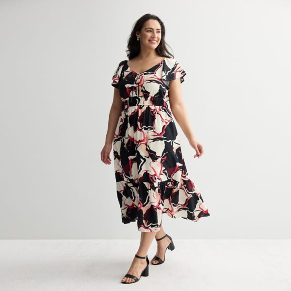 

Платье макси с расклешенными рукавами больших размеров Nine West, цвет pink modern poppy