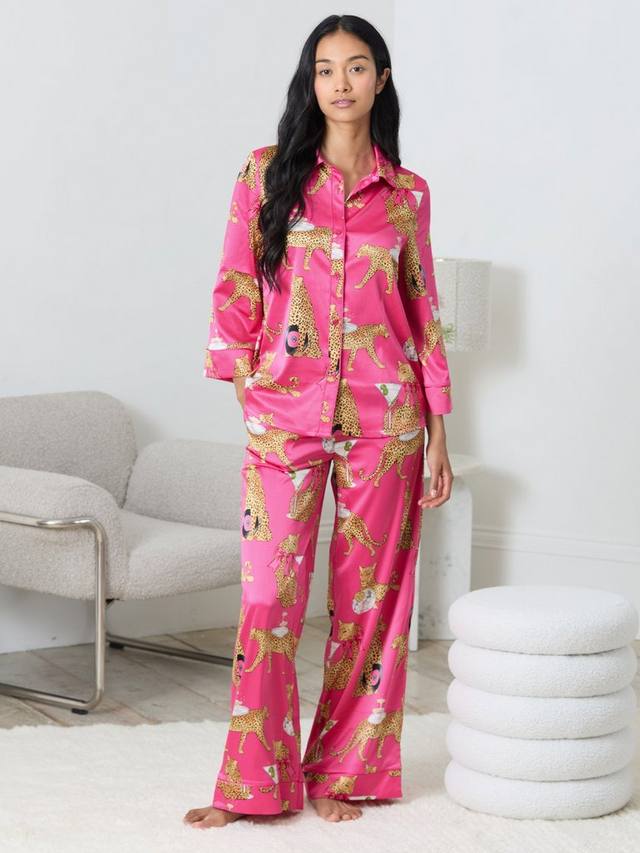 

Комплект пижамы Cocktail Hour из сатина с пуговицами Chelsea Peers, Bright Pink