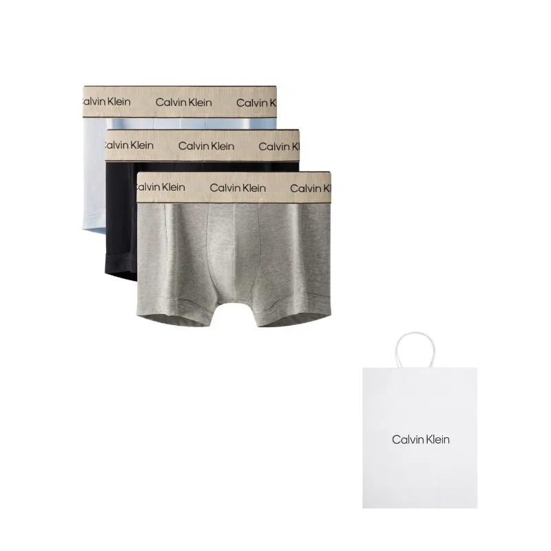 Боксеры Calvin Klein с логотипом на поясе, 3 шт, светло-голубой/черный/серый