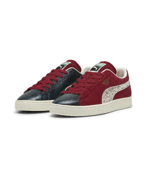 Мужские кроссовки PUMA SUEDE SPLIT из замши с кожаными вставками красные