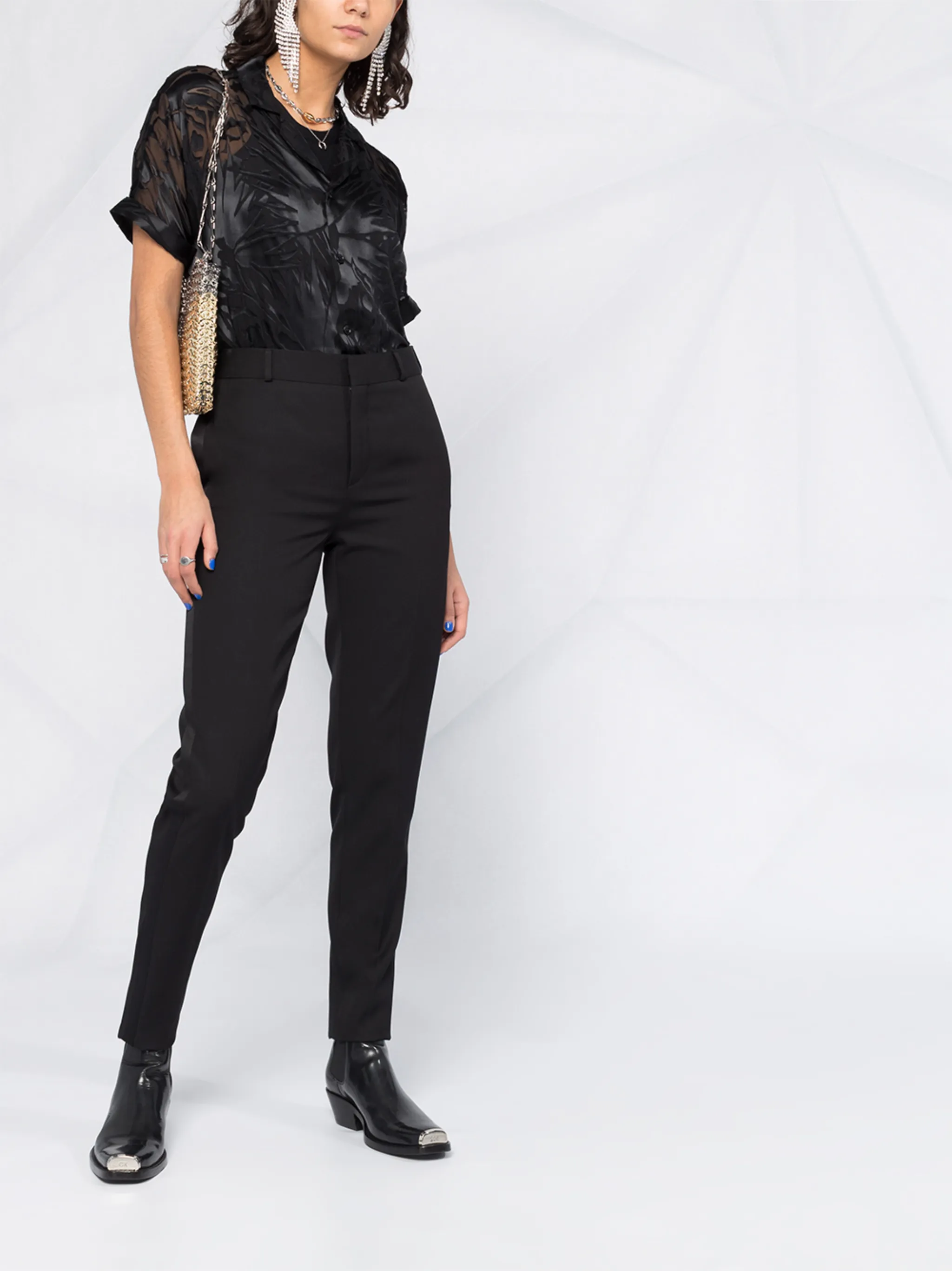 

Брюки строгого кроя с завышенной талией Saint Laurent, черный