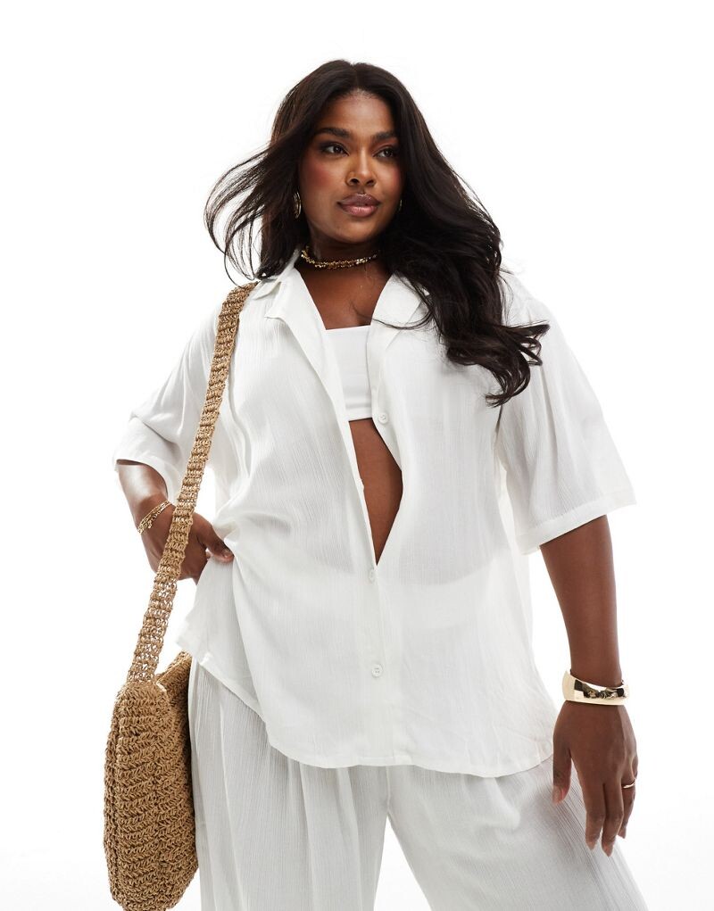 

Белая жатая пляжная рубашка ASOS DESIGN Curve — часть комплекта
