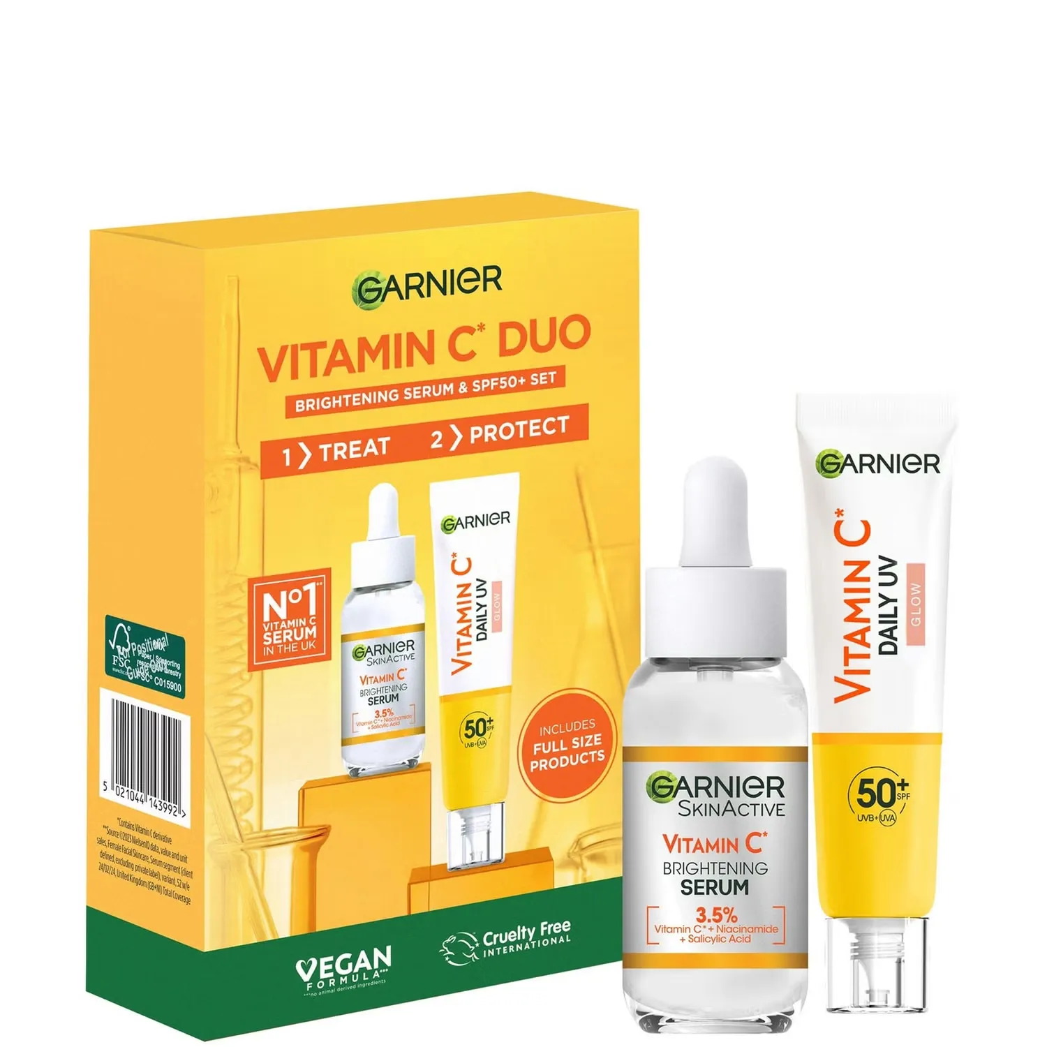 

Витамин С Осветляющая сыворотка и сияющий УФ-флюид SPF 50+ Набор для лица Duo Garnier