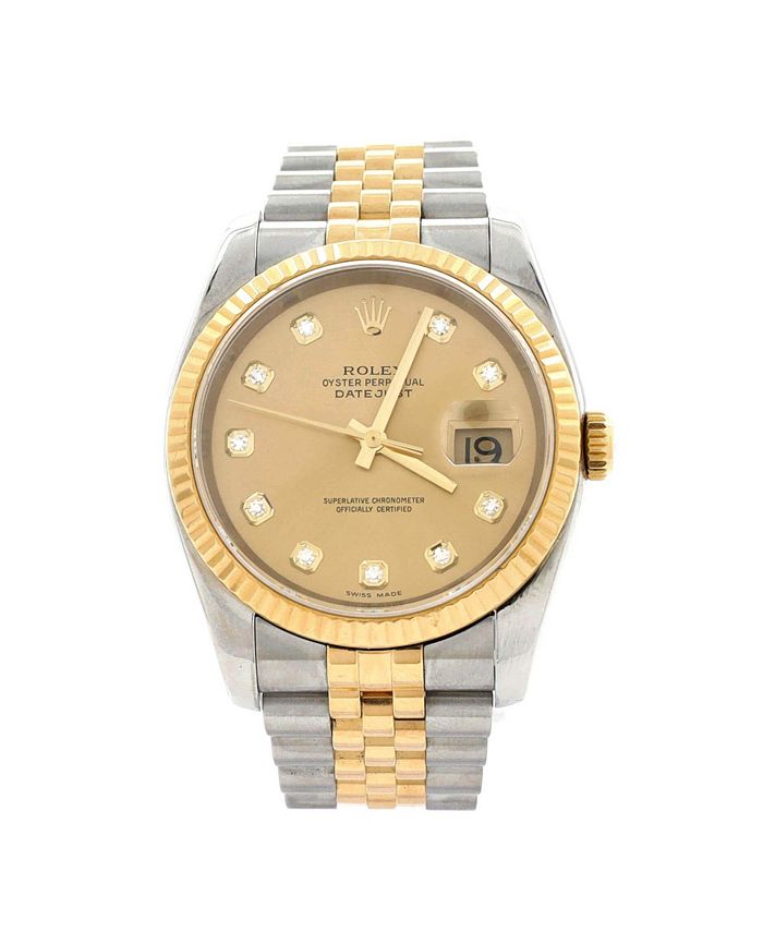 

Часы Oyster Perpetual Datejust с автоматическим механизмом, сталь и золото, с бриллиантовыми метками, 36 мм Pre-Owned Rolex, золотой