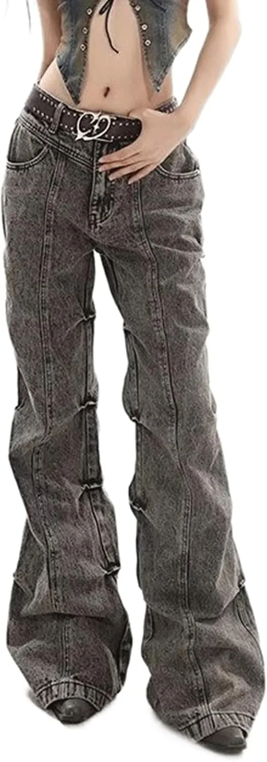 

Женские джинсы с высокой талией и широкими штанинами в стиле 90-х Wonyier