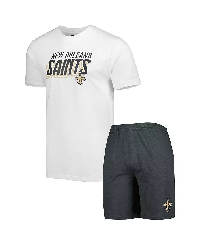 

Мужской комплект для сна цвета уголь и белый New Orleans Saints Downfield футболка и шорты Concepts Sport