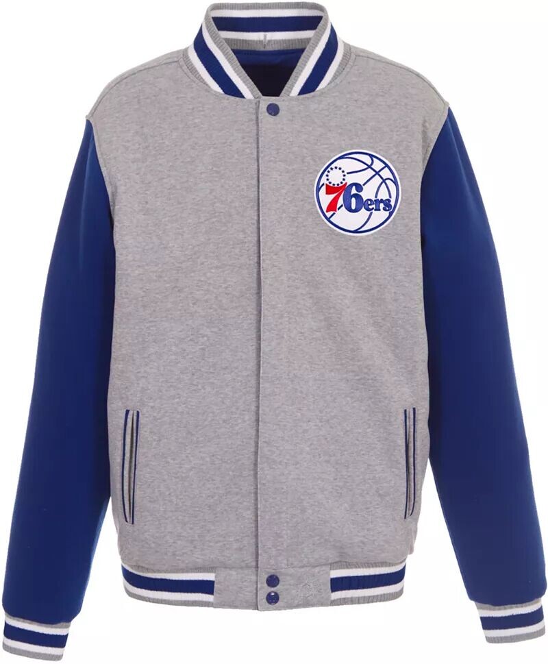 

Мужская серая двусторонняя флисовая куртка Jh Design Philadelphia 76ers